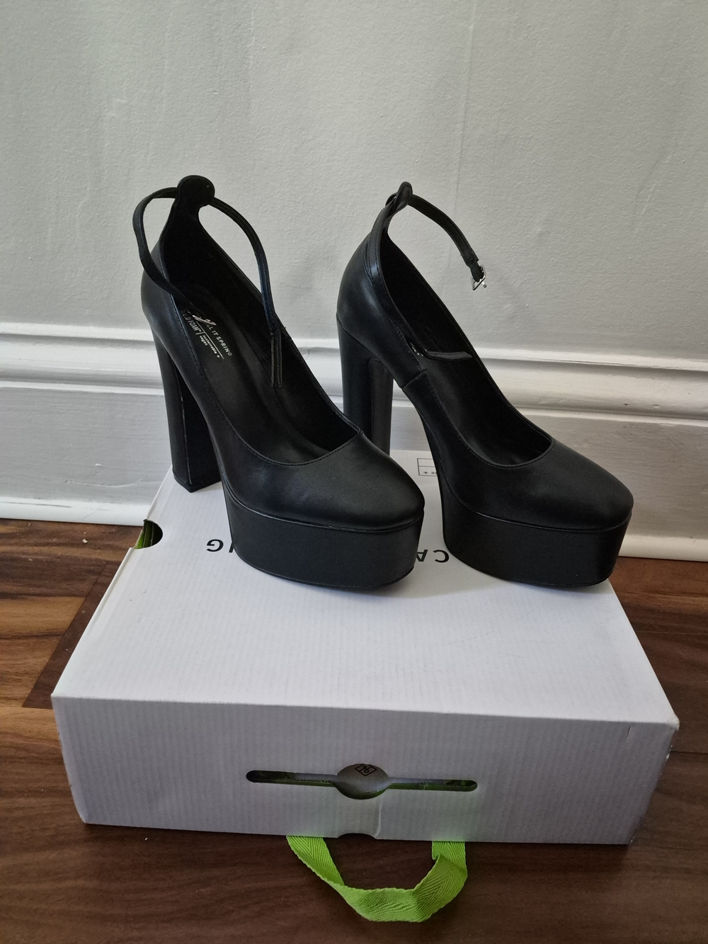 Call It Spring Black Platform Block Heel Pumps with Ankle Strap